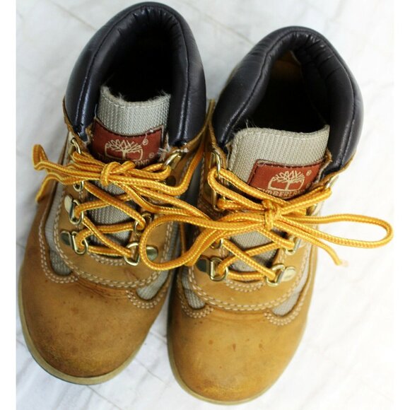 Timberland Hiking Work Boots Kids Little Boys 13 Brown Padded Patterned High Top - Picture 8 of 12